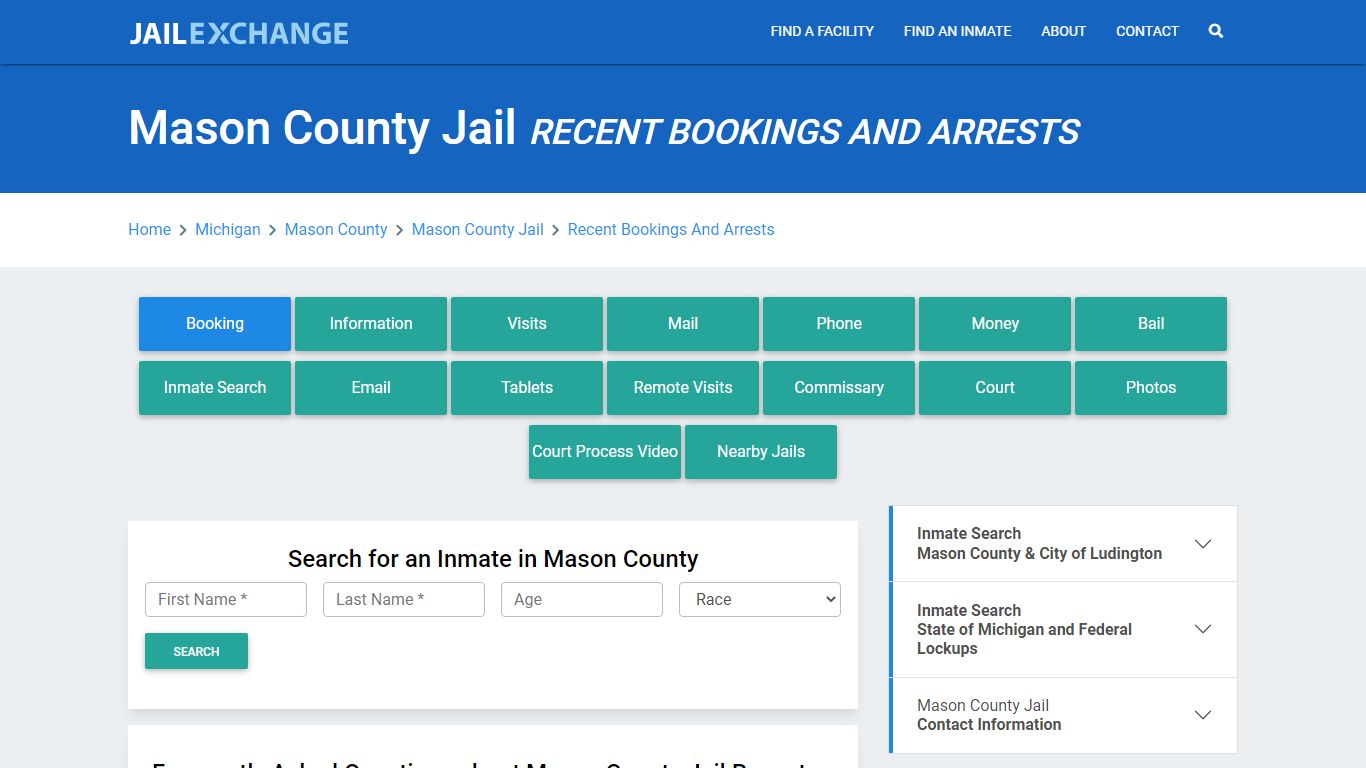 Mason County Jail Recent Bookings And Arrests - Jail Exchange