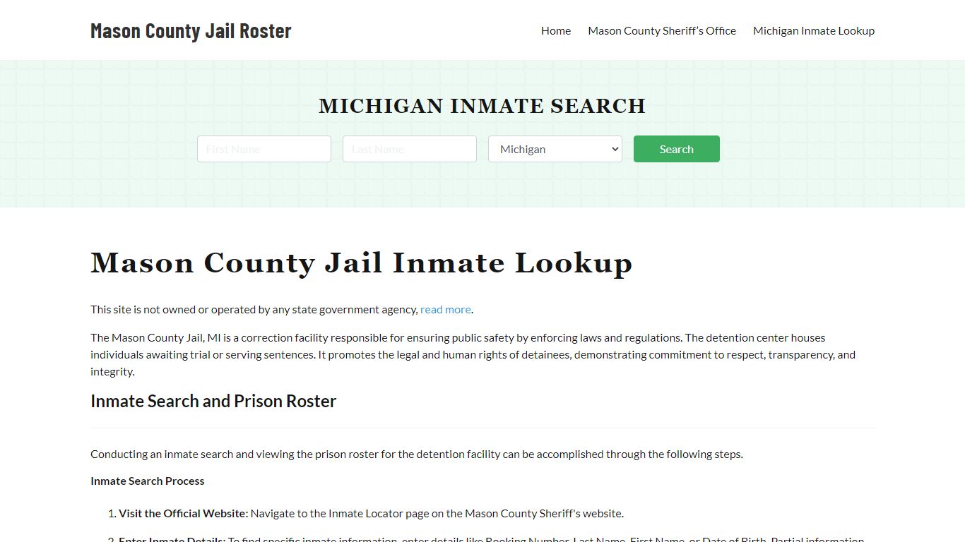 Mason County Jail Roster Lookup, MI, Inmate Search