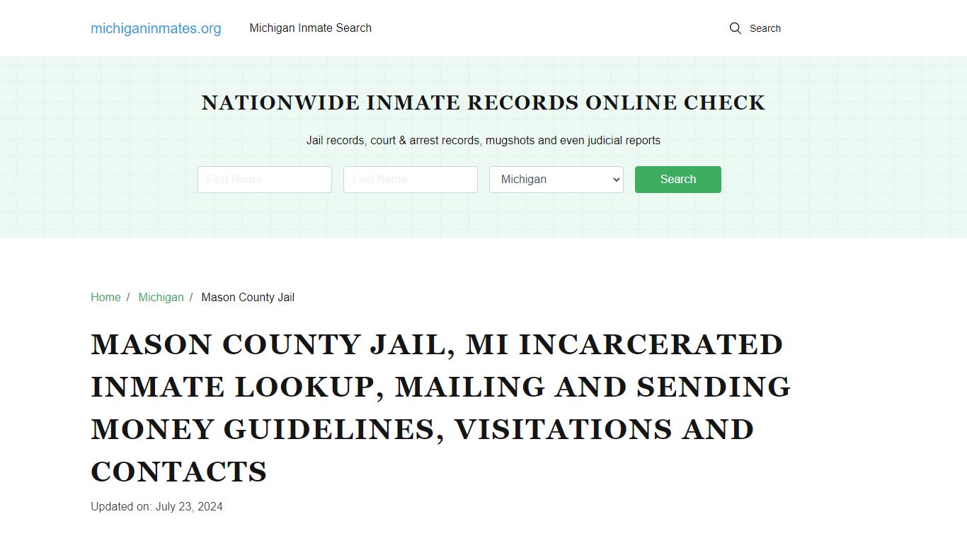 Mason County Jail, MI: Offender Locator, Visitation & Contact Info